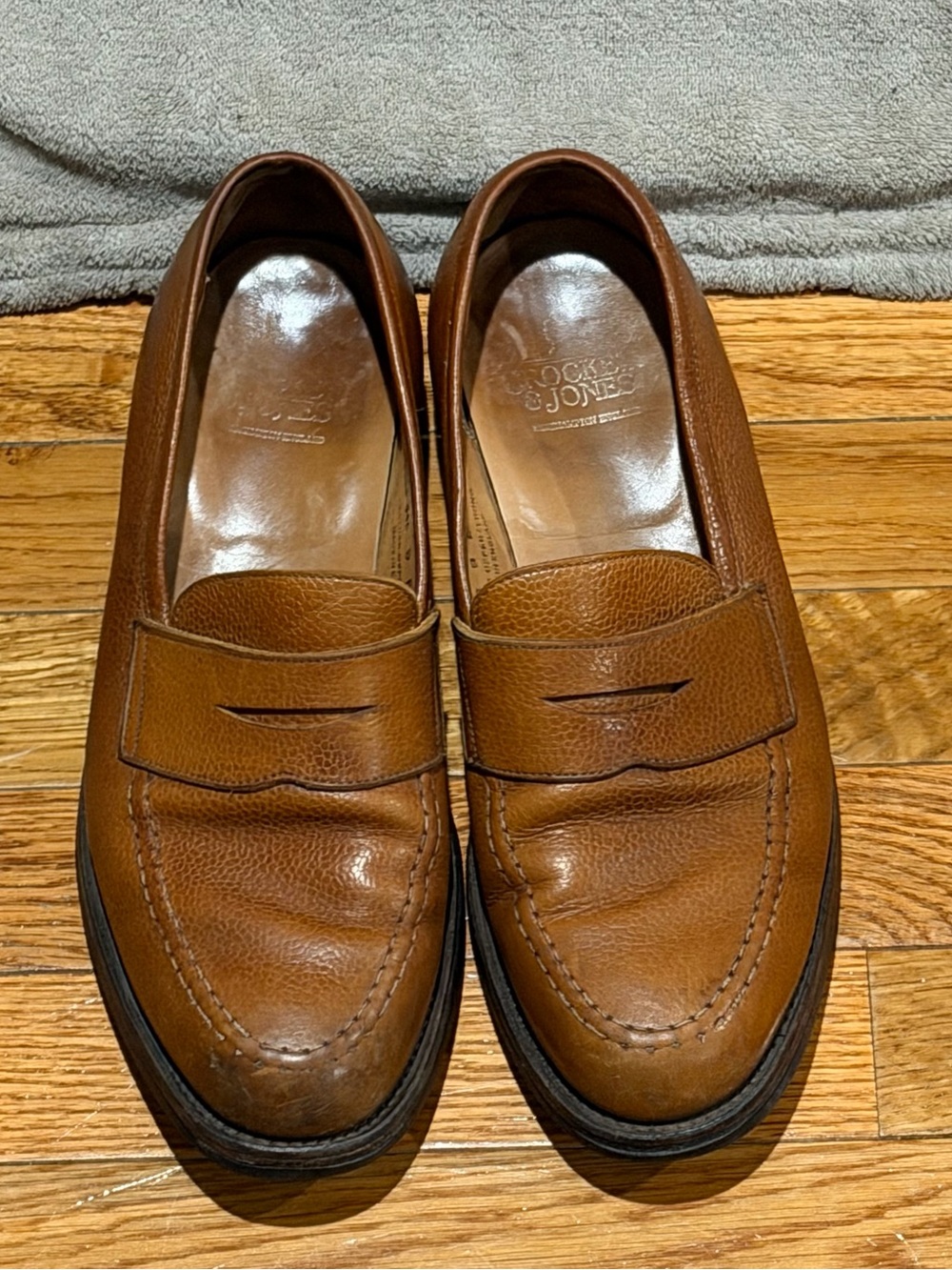 UNLINED CROCKETT & JONES 8E UK / 9E US BOSTON TAN GRAIN LOAFERS SHOES CLASSIC